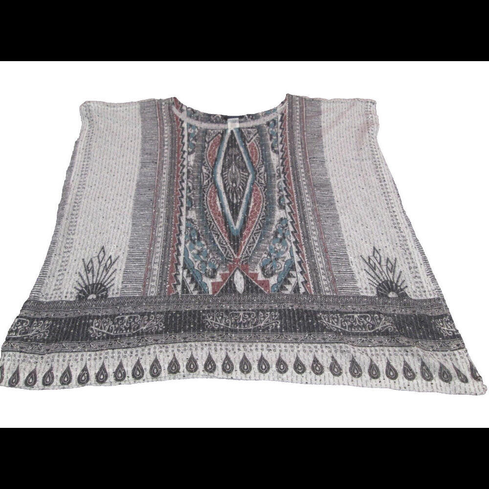Poetry Womens Size Medium Boho Aztec Lagenlook Poncho Cardigan Sweater READ​